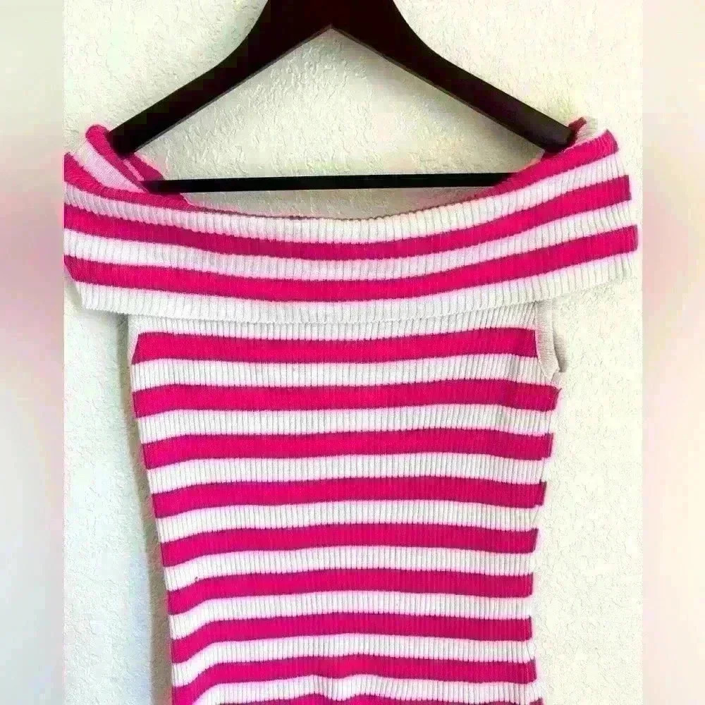 Pink and White Off-the-Shoulder Top